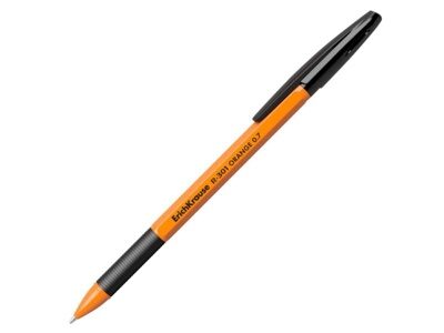 Ручка шариковая "R-301 ORANGE Stic&Grip" чёрная 0,7 мм тонированный корпус (39533)