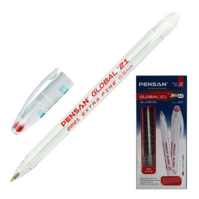 Ручка шариковая масляная Pensan "Global-21", чернила красные, корпус прозрачный, узел 0,5 мм, линия