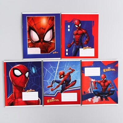 Тетрадь 12 листов, линейка, "Супергерой", 5 видов МИКС, Человек-паук
