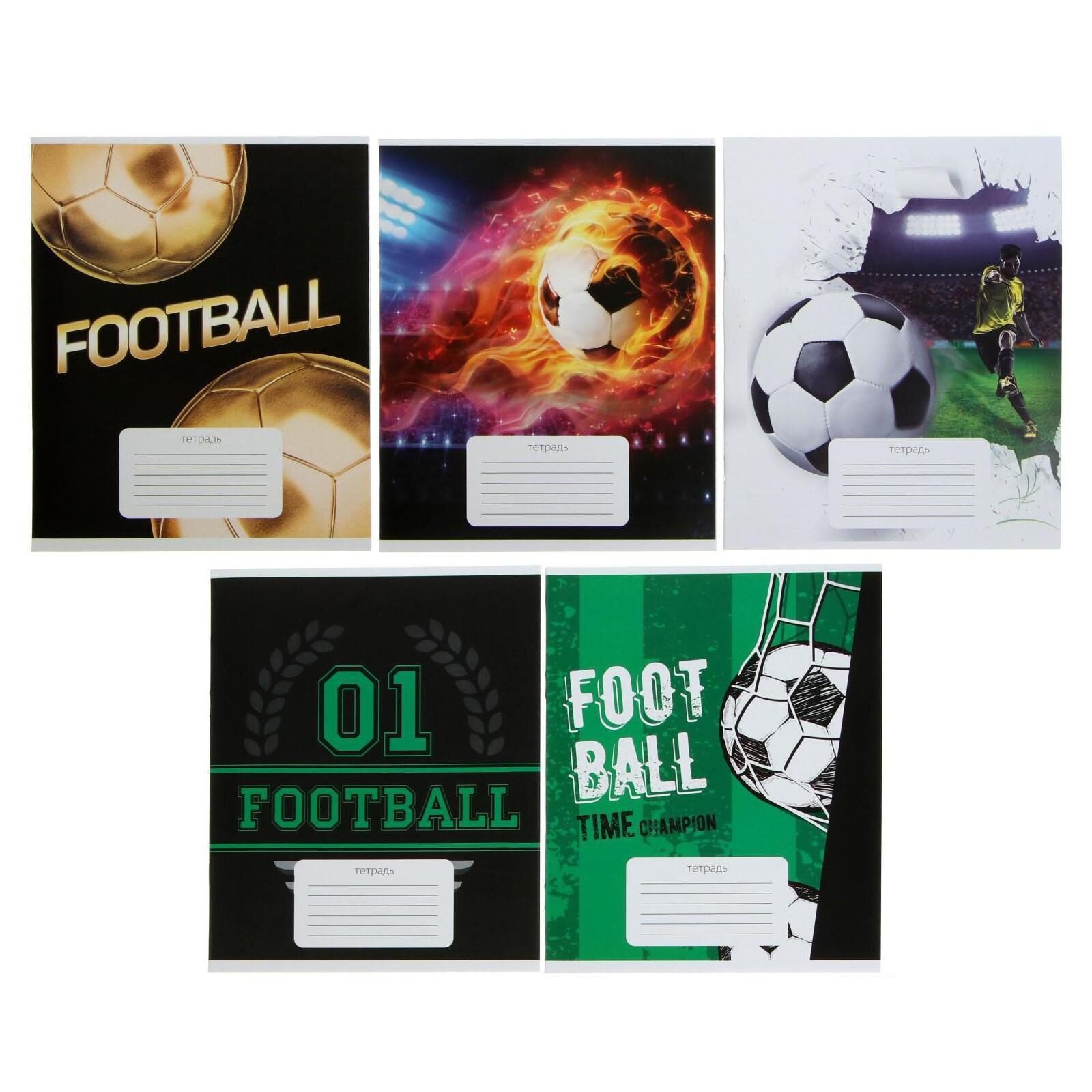 Тетрадь 12 листов в клетку "Футбол", обложка мелованный картон, ВД-лак, блок офсет, МИКС (5 видов в